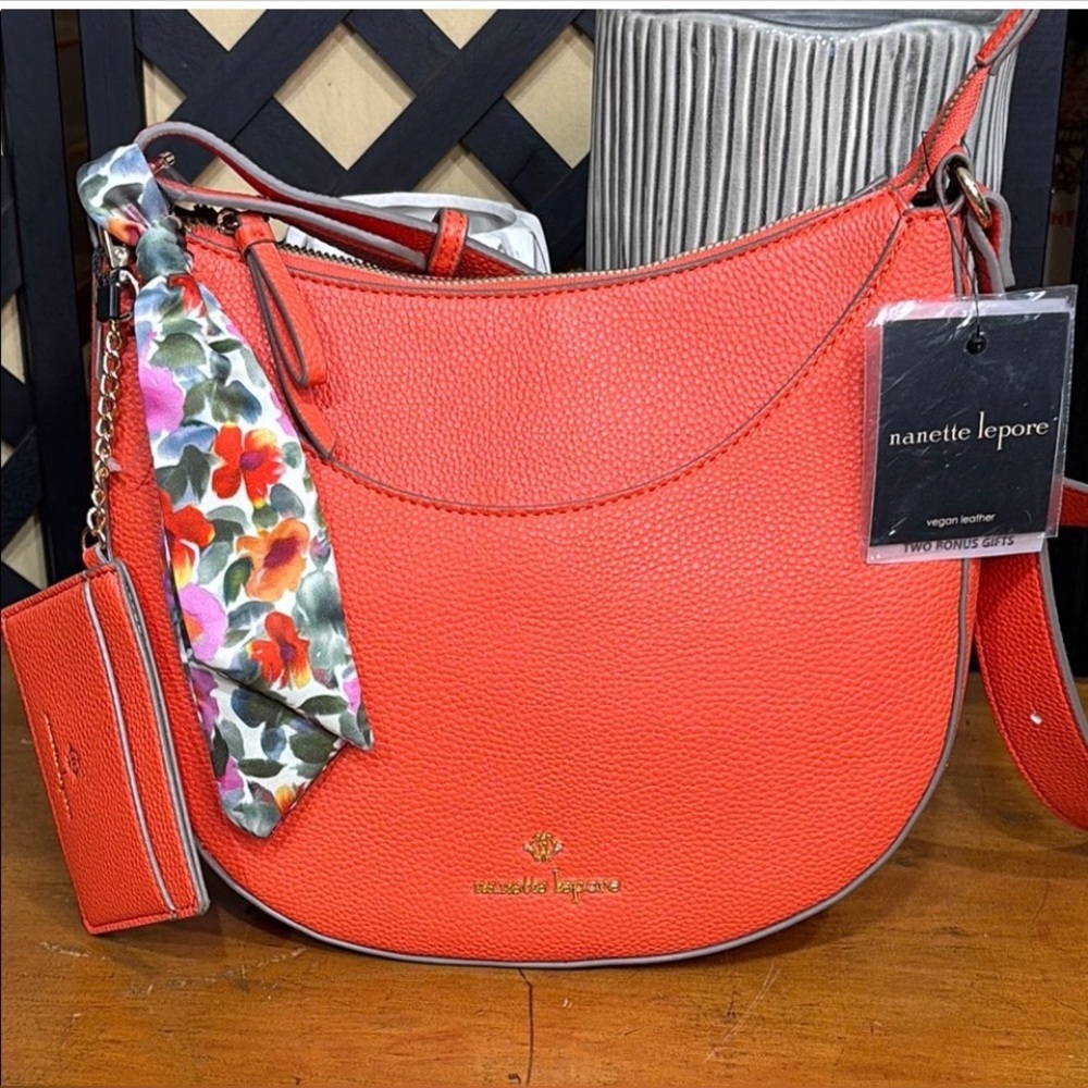 NWT Nanette Lepore Finley Round Bottom Shoulder Bag with Scarf and Card Holder